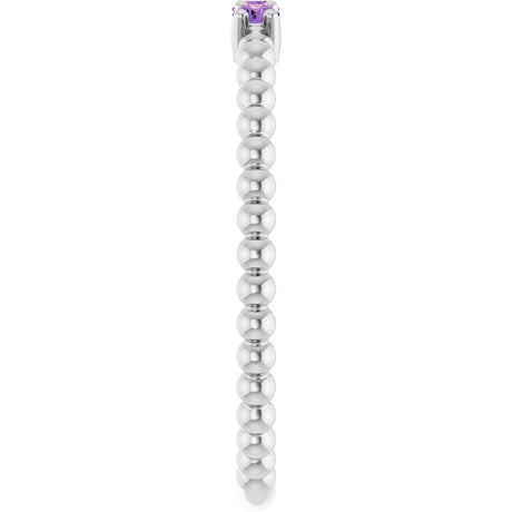 14K White Gold Natural Amethyst Beaded Ring