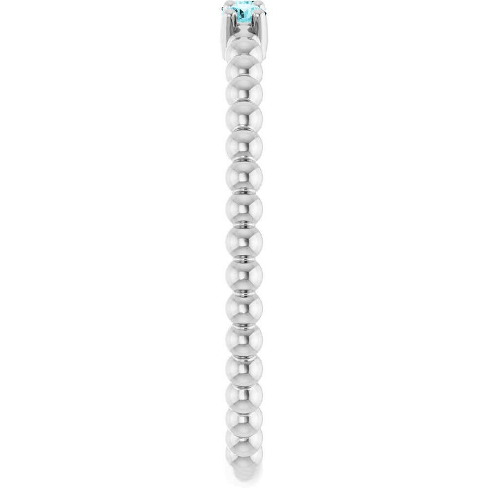 14K White Gold Natural Blue Zircon Beaded Ring