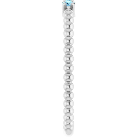 14K White Gold Natural Aquamarine Beaded Ring