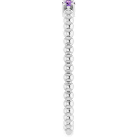 14K White Natural Amethyst Beaded Ring