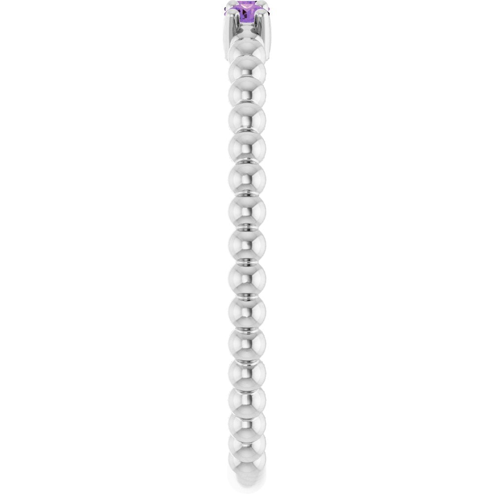 14K White Gold Natural Amethyst Beaded Ring