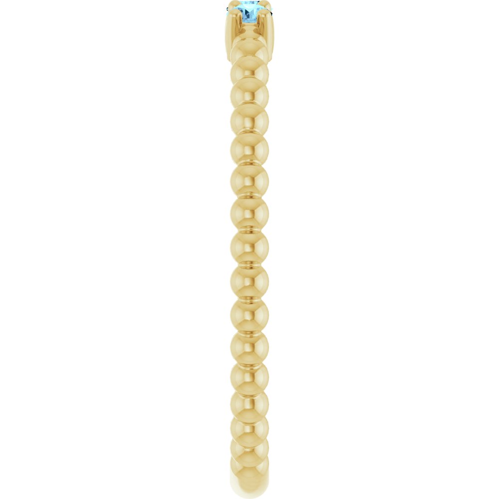 14K Yellow Natural Aquamarine Beaded Ring