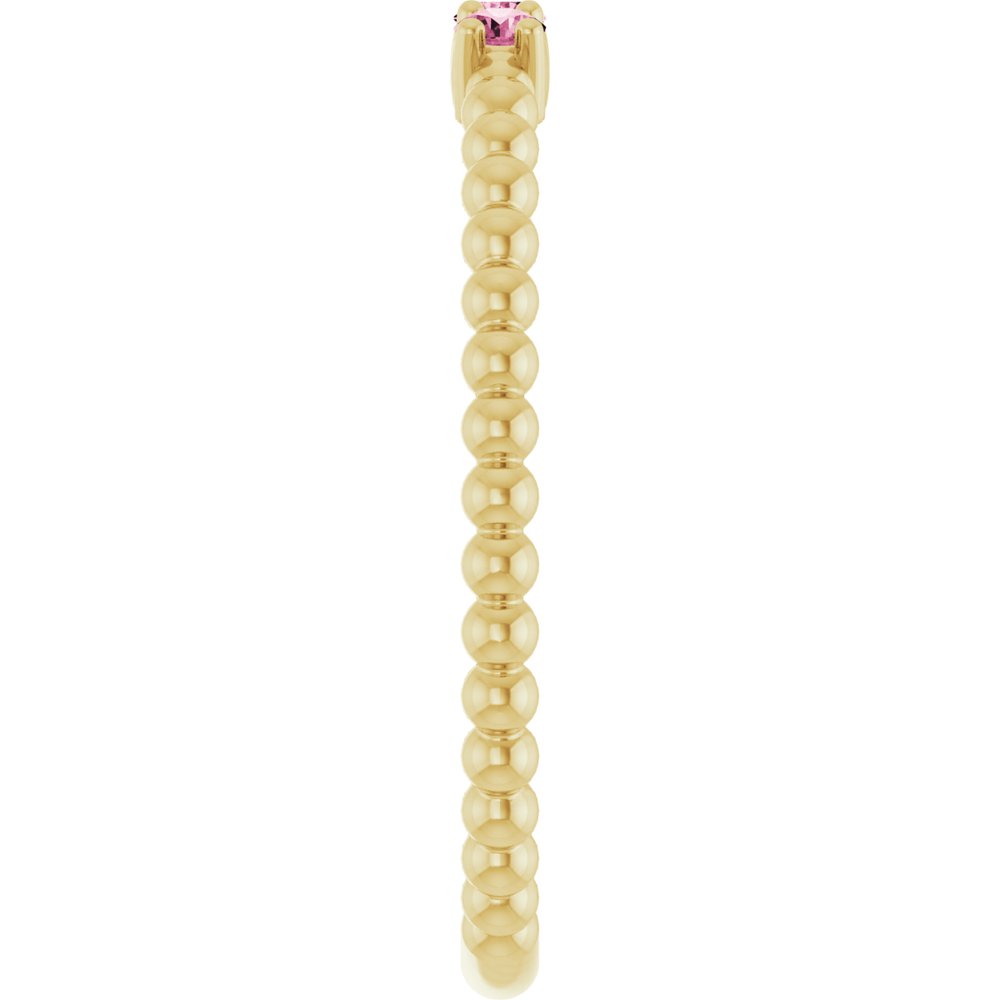 14K Yellow Natural Pink Tourmaline Beaded Ring