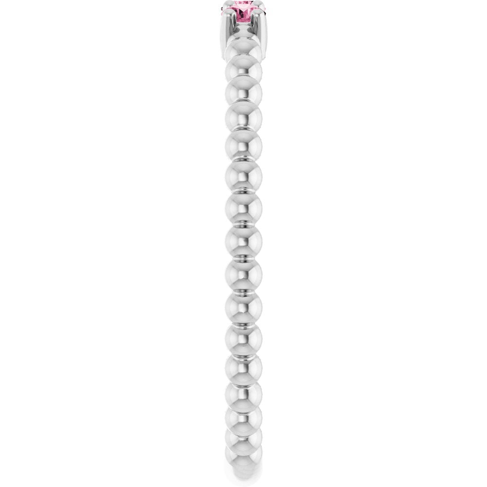 14K White Gold Natural Pink Tourmaline Beaded Ring