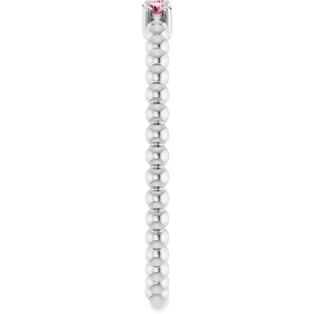 14K White Natural Pink Tourmaline Beaded Ring