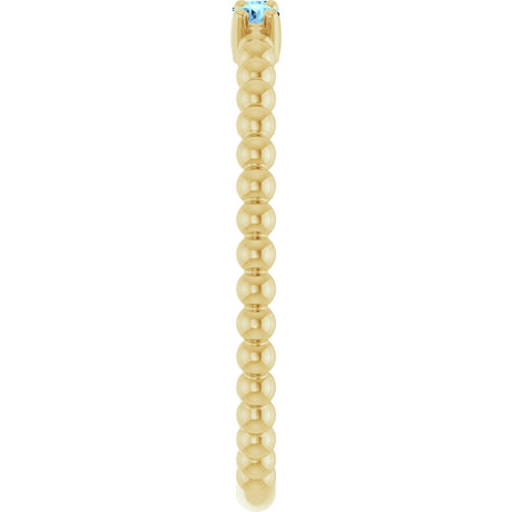 14K Yellow Natural Aquamarine Beaded Ring