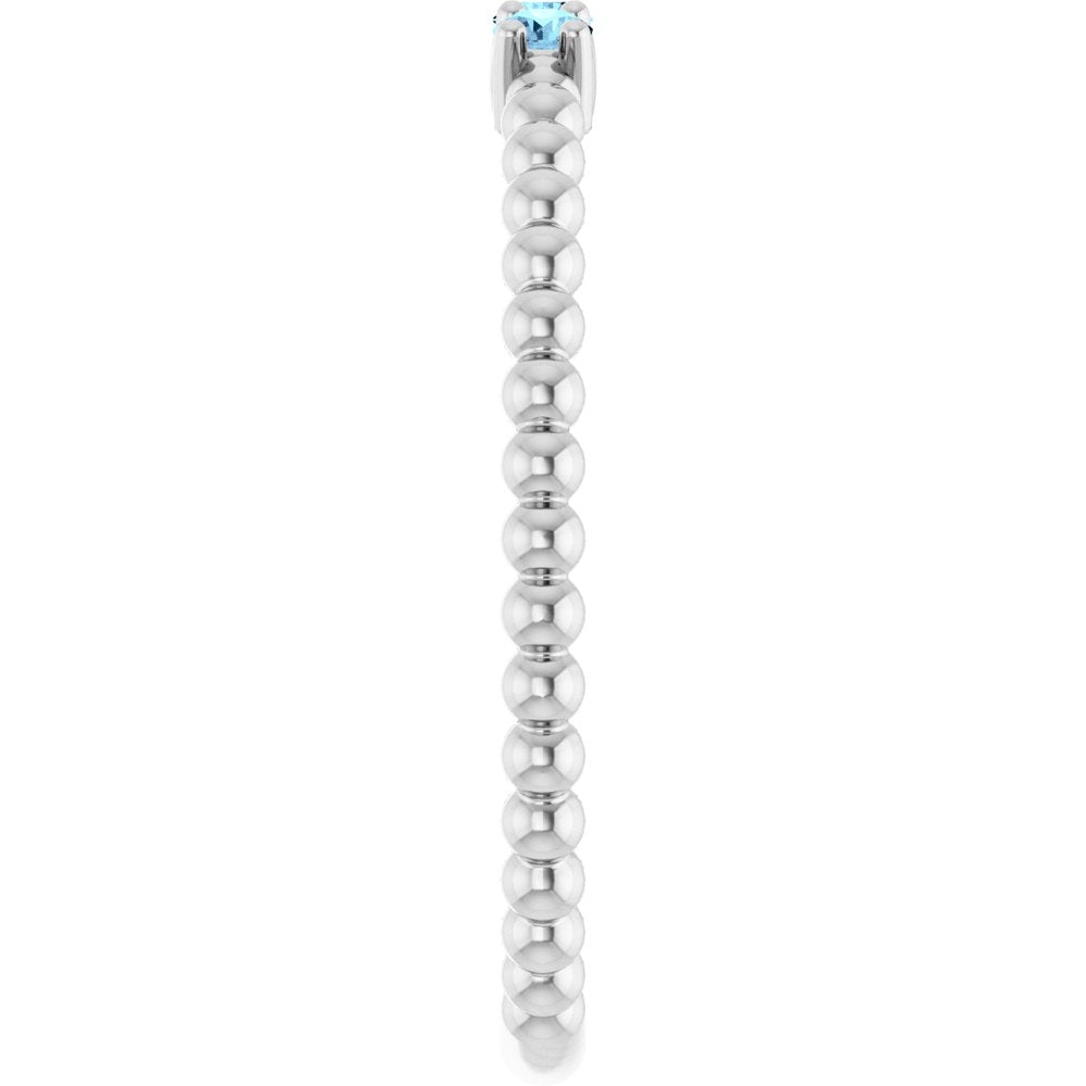 14K White Gold Natural Aquamarine Beaded Ring