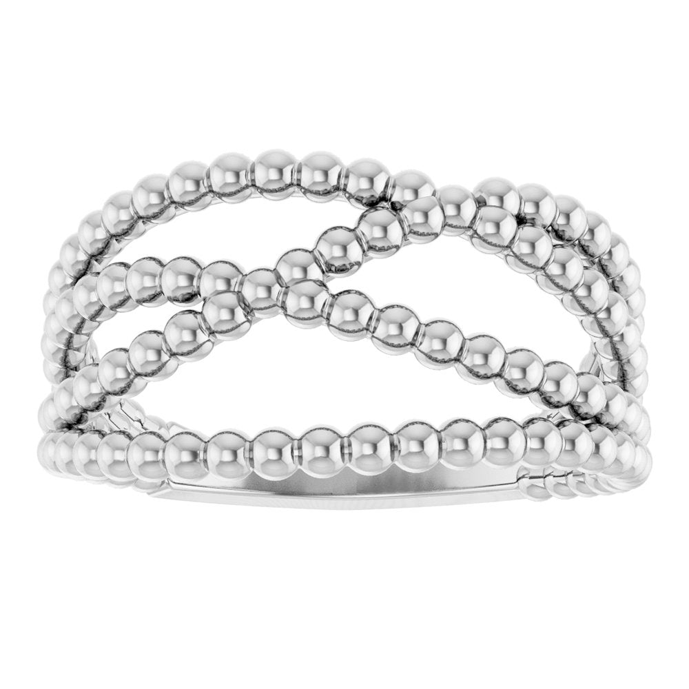 14K White Beaded Criss-Cross Ring