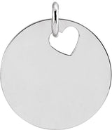 14K White Pierced Heart 15 mm Disc Pendant