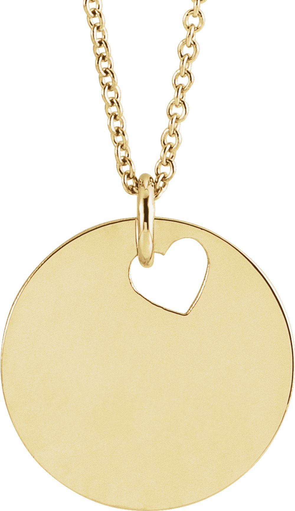 14K Yellow Pierced Heart 15 mm Disc 16-18" Necklace