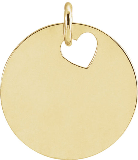 18K Yellow Gold-Plated Sterling Silver Pierced Heart Engravable 15 mm Disc Pendant