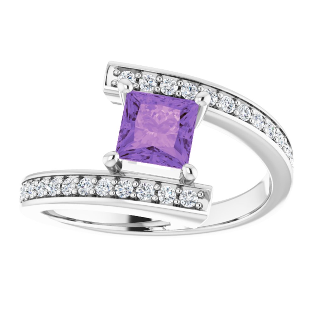 14K White Natural Amethyst & 1/4 CTW Natural Diamond Ring