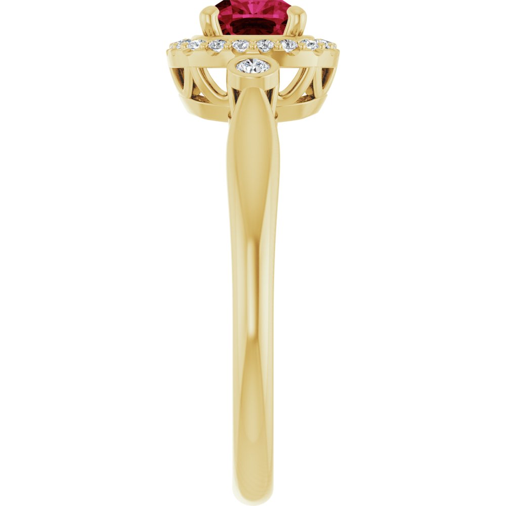 14K Yellow Lab-Grown Ruby & 1/6 CTW Natural Diamond Ring