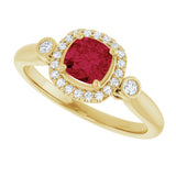 14K Yellow Lab-Grown Ruby & 1/6 CTW Natural Diamond Ring