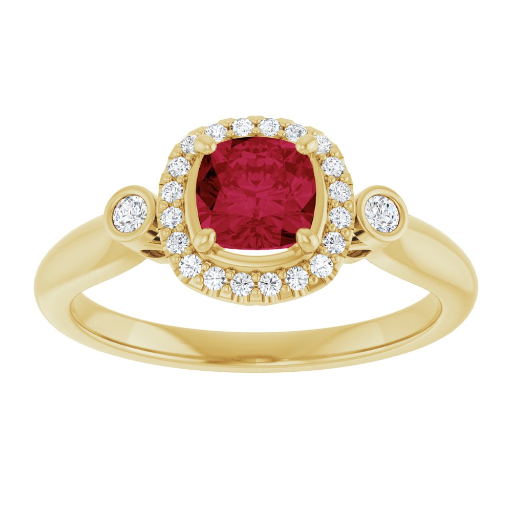 14K Yellow Lab-Grown Ruby & 1/6 CTW Natural Diamond Ring