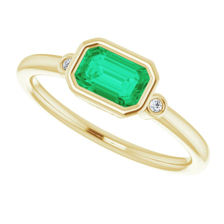 14K Yellow Lab-Grown Emerald & .02 CTW Natural Diamond Ring