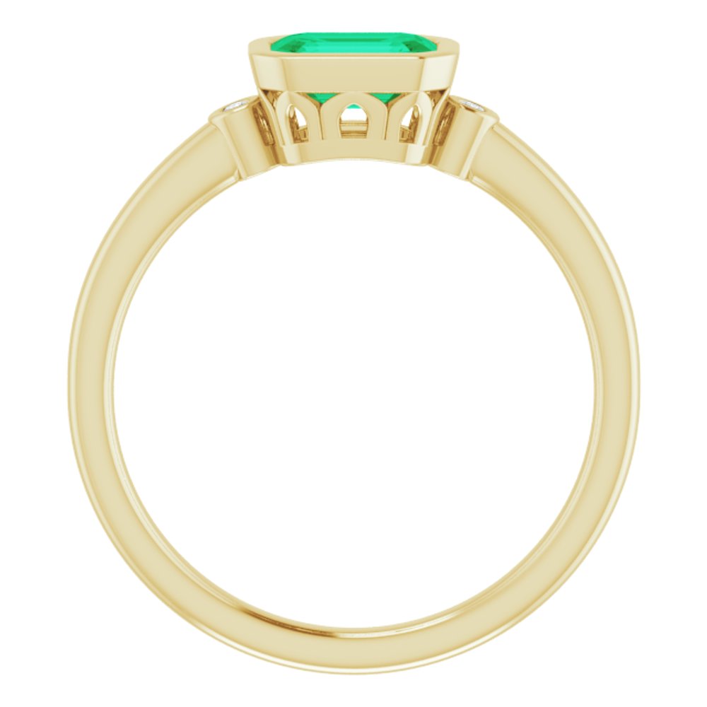 14K Yellow Lab-Grown Emerald & .02 CTW Natural Diamond Ring