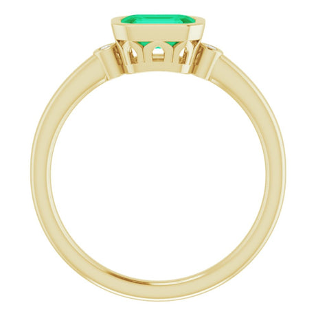 14K Yellow Lab-Grown Emerald & .02 CTW Natural Diamond Ring