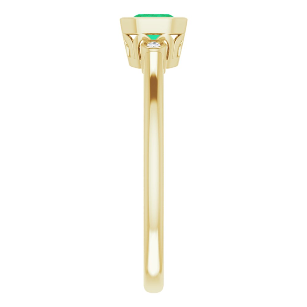 14K Yellow Lab-Grown Emerald & .02 CTW Natural Diamond Ring