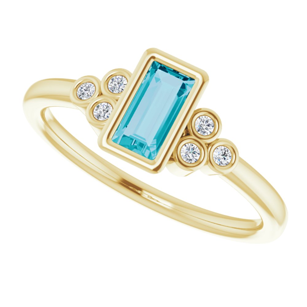 14K Yellow Natural London Blue Topaz & .06 CTW Natural Diamond Ring