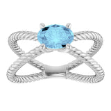 14K White Natural Aquamarine Rope Ring