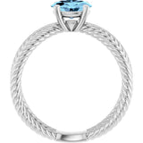 14K White Natural Aquamarine Rope Ring