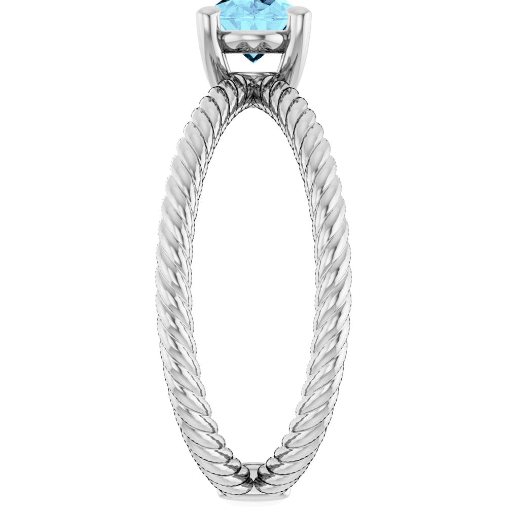 14K White Natural Aquamarine Rope Ring