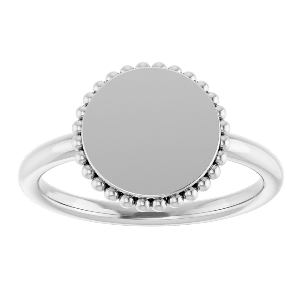 14K White Engravable Beaded Ring