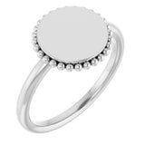 14K White Engravable Beaded Ring