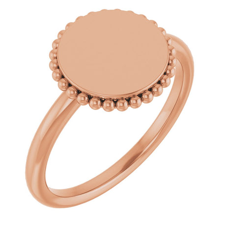 14K Rose Gold Engravable Beaded Signet Ring 