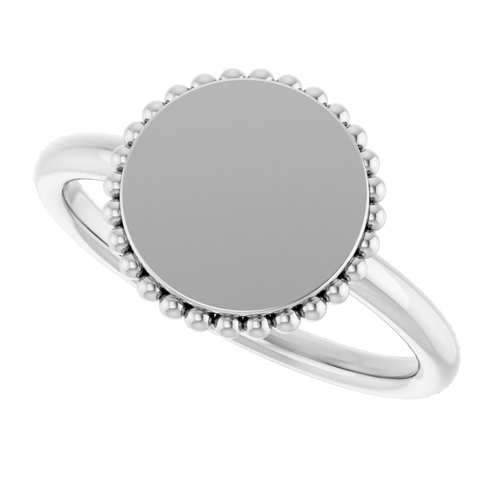 14K White Engravable Beaded Ring