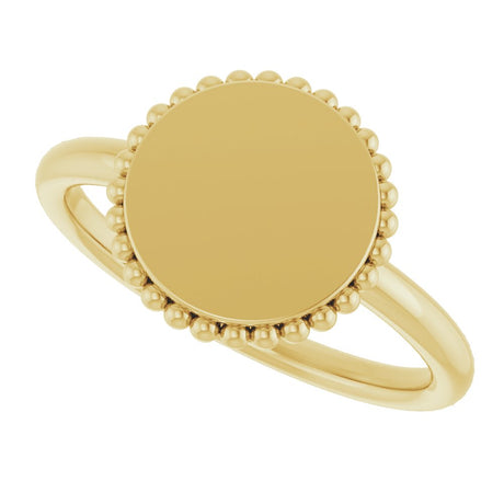 14K Yellow Engravable Beaded Ring