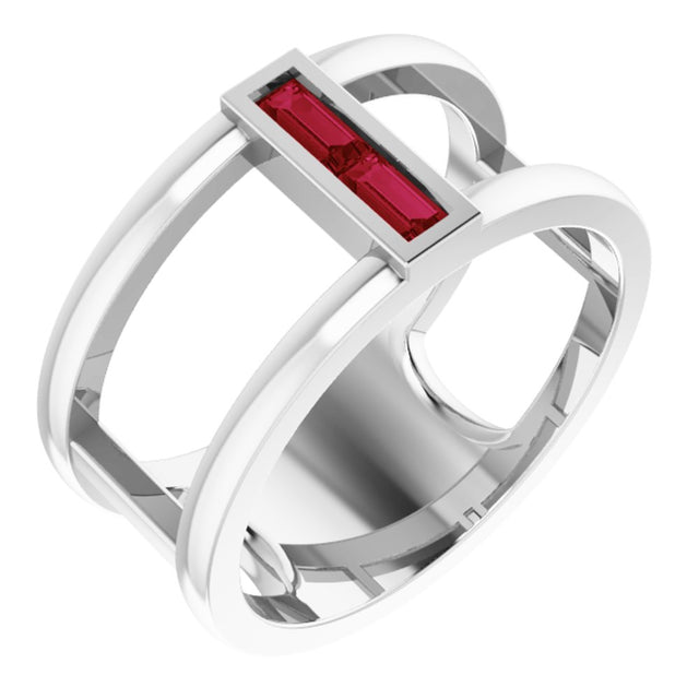 14K White Gold Natural Ruby Negative Space Ring
