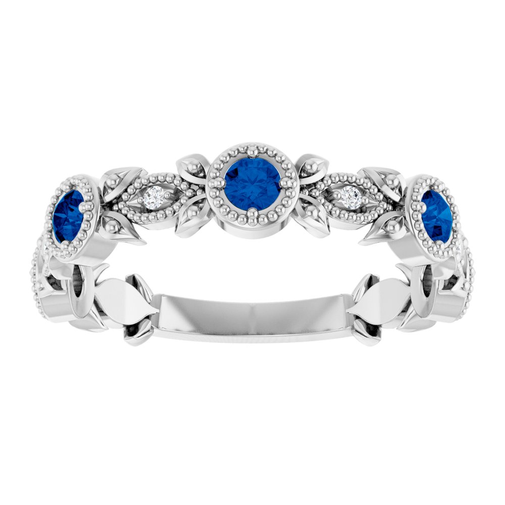 14K White Gold Natural Blue Sapphire & .03 CTW Natural Diamond Leaf Ring
