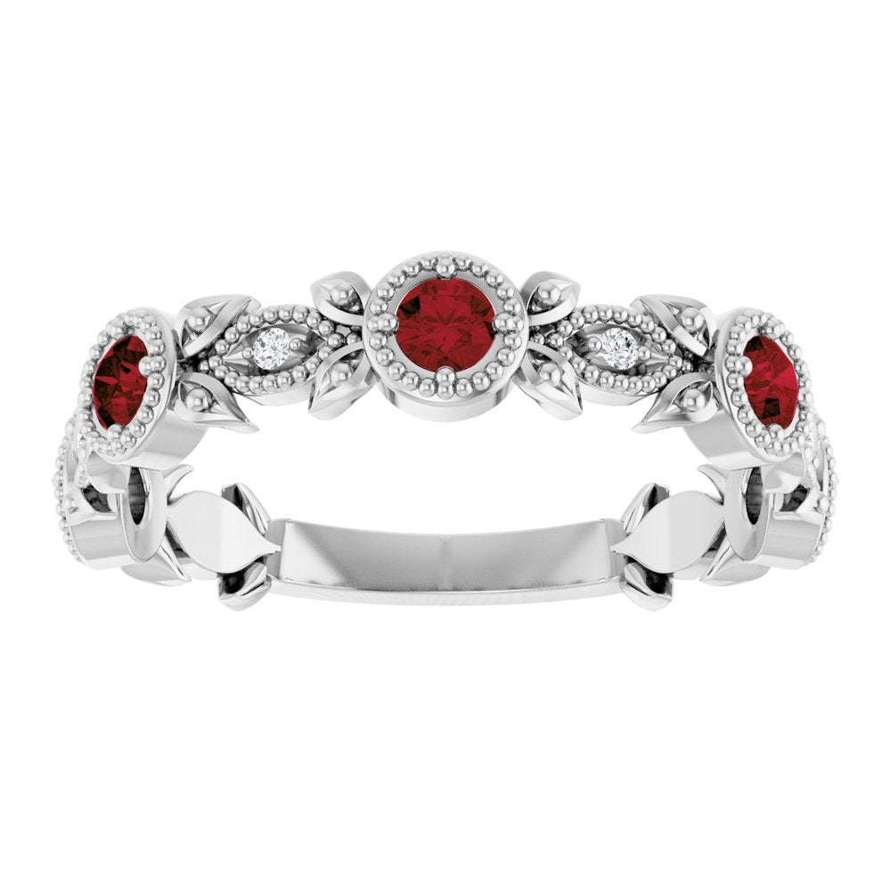 14K White Gold Natural Mozambique Garnet & .03 CTW Natural Diamond Leaf Ring