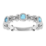 14K White Gold Natural Aquamarine & .03 CTW Natural Diamond Leaf Ring