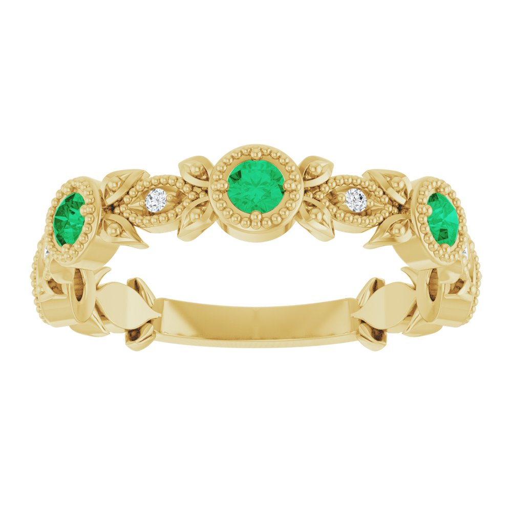 14K Yellow Natural Emerald & .03 CTW Natural Diamond Leaf Ring