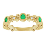 14K Yellow Natural Emerald & .03 CTW Natural Diamond Leaf Ring