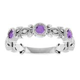 14K White Natural Amethyst & .03 CTW Natural Diamond Leaf Ring