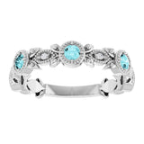 14K White Gold Natural Blue Zircon & .03 CTW Natural Diamond Leaf Ring