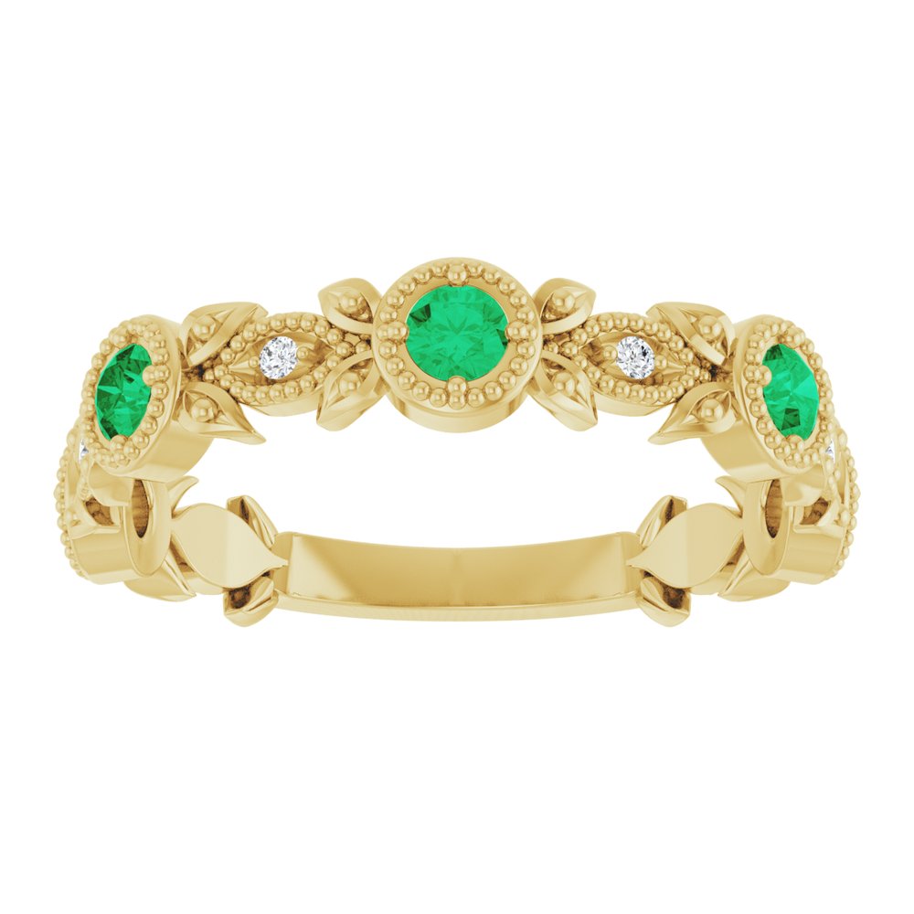 14K Yellow Gold Natural Emerald & .03 CTW Natural Diamond Leaf Ring