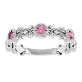 14K White Natural Pink Tourmaline & .03 CTW Natural Diamond Leaf Ring