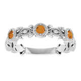 14K White Gold Natural Citrine & .03 CTW Natural Diamond Leaf Ring
