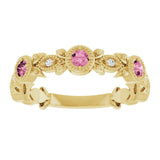 14K Yellow Natural Pink Tourmaline & .03 CTW Natural Diamond Leaf Ring