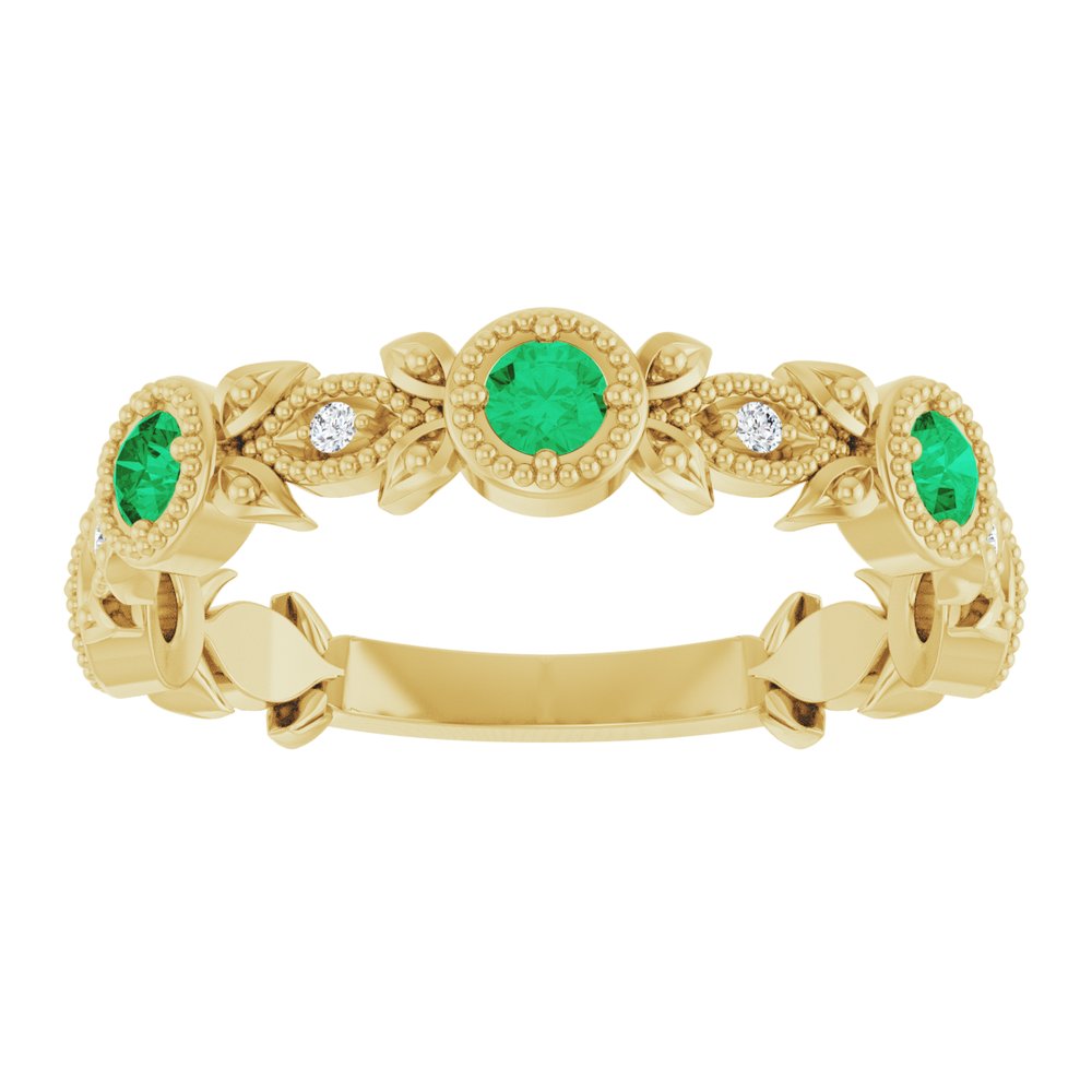14K Yellow Gold Natural Emerald & .03 CTW Natural Diamond Leaf Ring