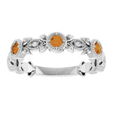 14K White Natural Citrine & .03 CTW Natural Diamond Leaf Ring