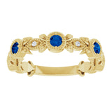 14K Yellow Natural Blue Sapphire & .03 CTW Natural Diamond Leaf Ring