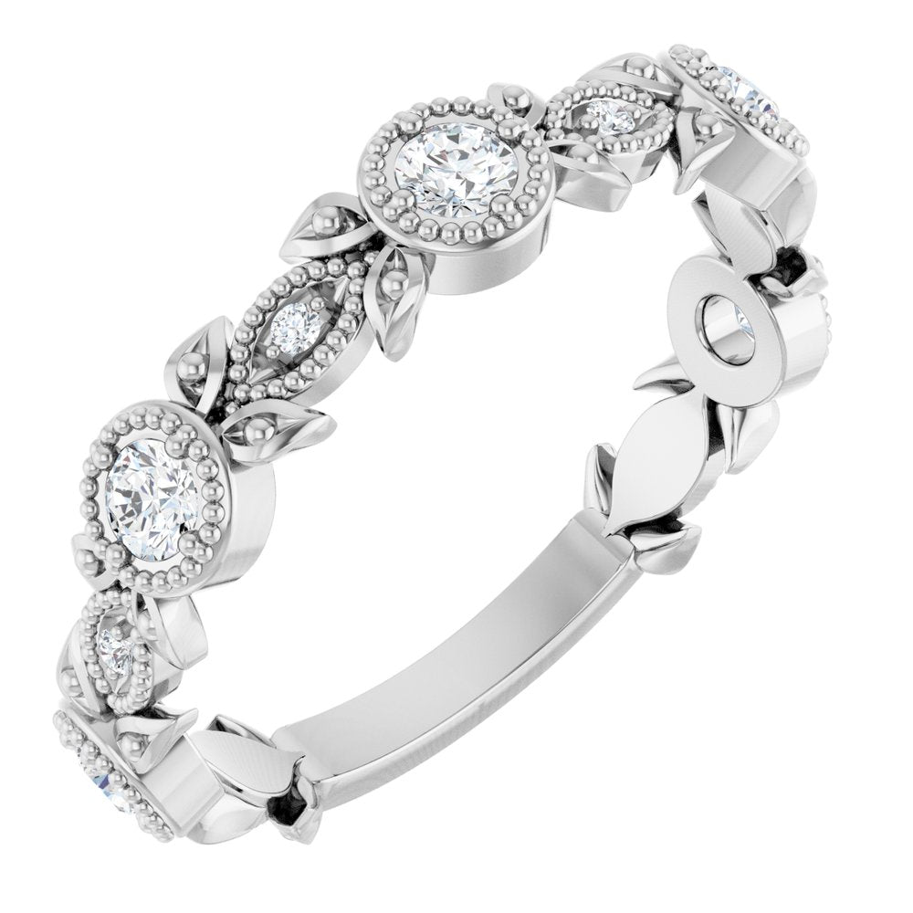 14K White Gold 1/3 CTW Natural Diamond Leaf Ring    