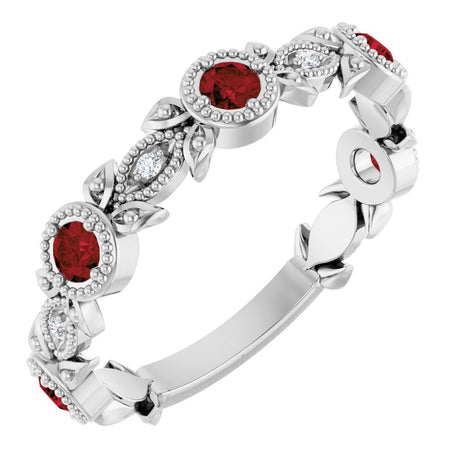 14K White Gold Natural Mozambique Garnet & .03 CTW Natural Diamond Leaf Ring