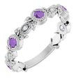 14K White Natural Amethyst & .03 CTW Natural Diamond Leaf Ring